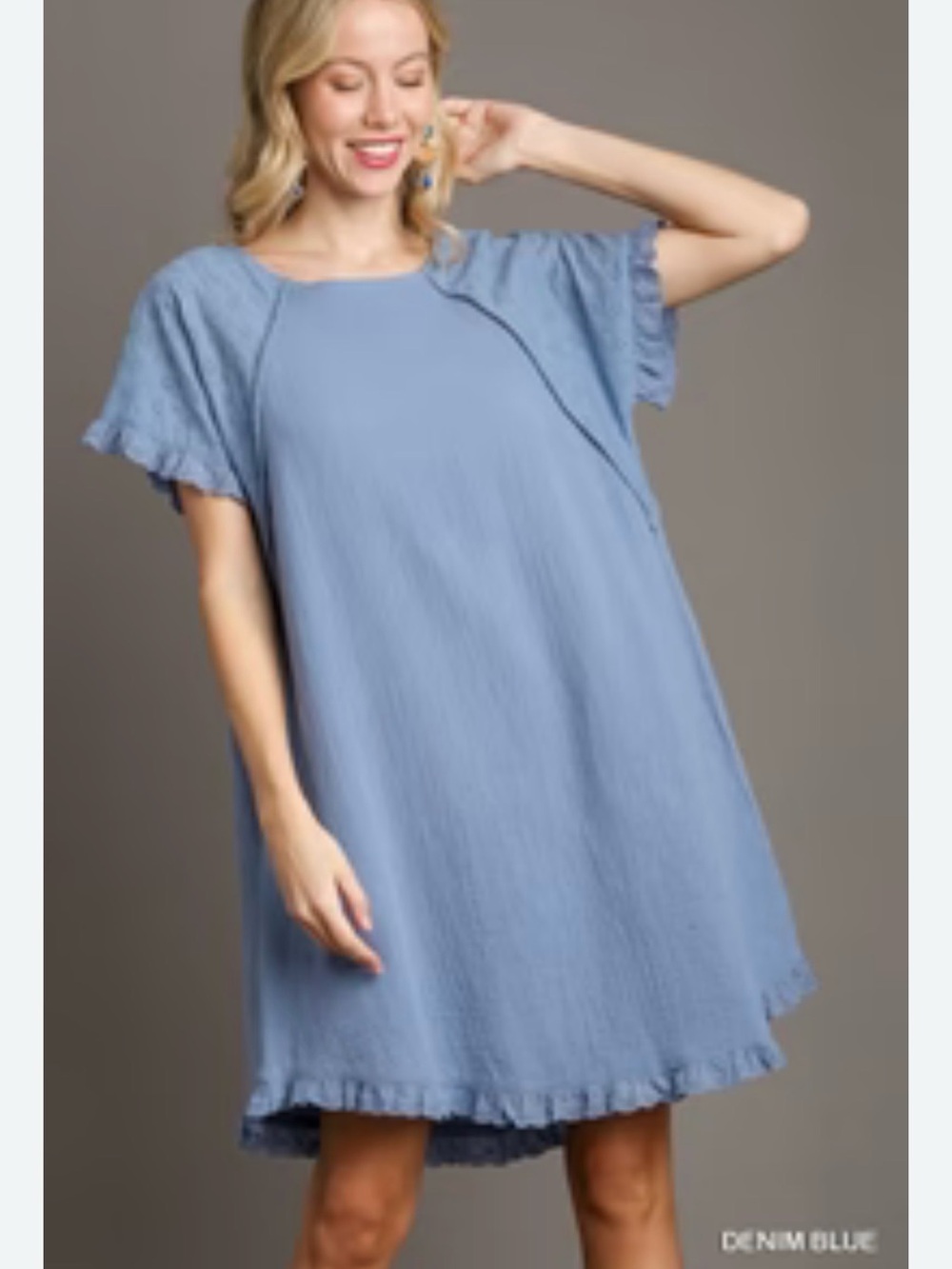 UMGEE -  Denim Blue Ruffle Sleeve Swing Dress 
Size - Small